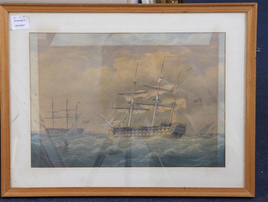 William Joy British Ships watercolour, 31 x44cm